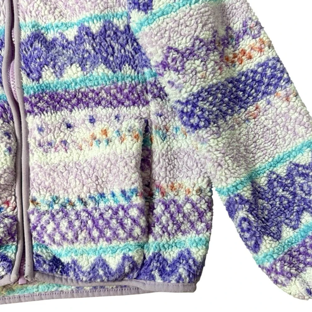 Eddie Bauer Kids Quest Plush Fleece Hooded Jacket Girls Size M Purple Fair Isle